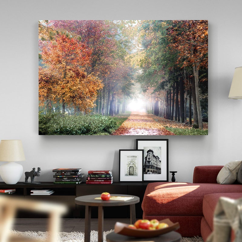 Renditions Gallery Home Wall Art Pictures Pathway through the Misty Autum Forest Canvas Hanging Prints for Living Room Office Decorations - 24"X36" LT08 - Image 4